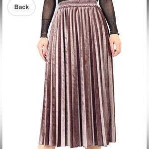 Stretchy Pleated Velvet Midi Skirt, medium